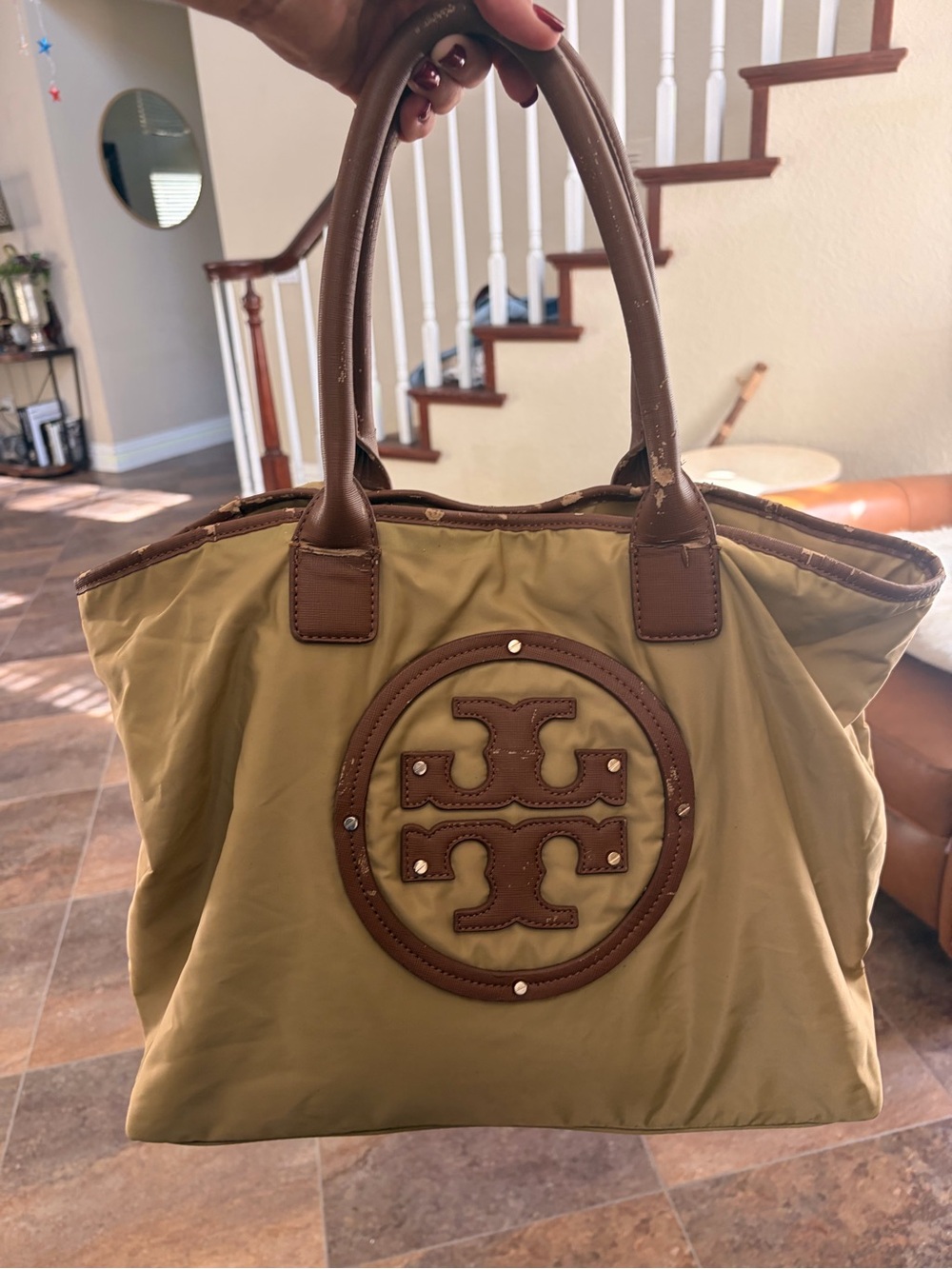 Tory Burch Yellow Tote with Brown Trim and Logo